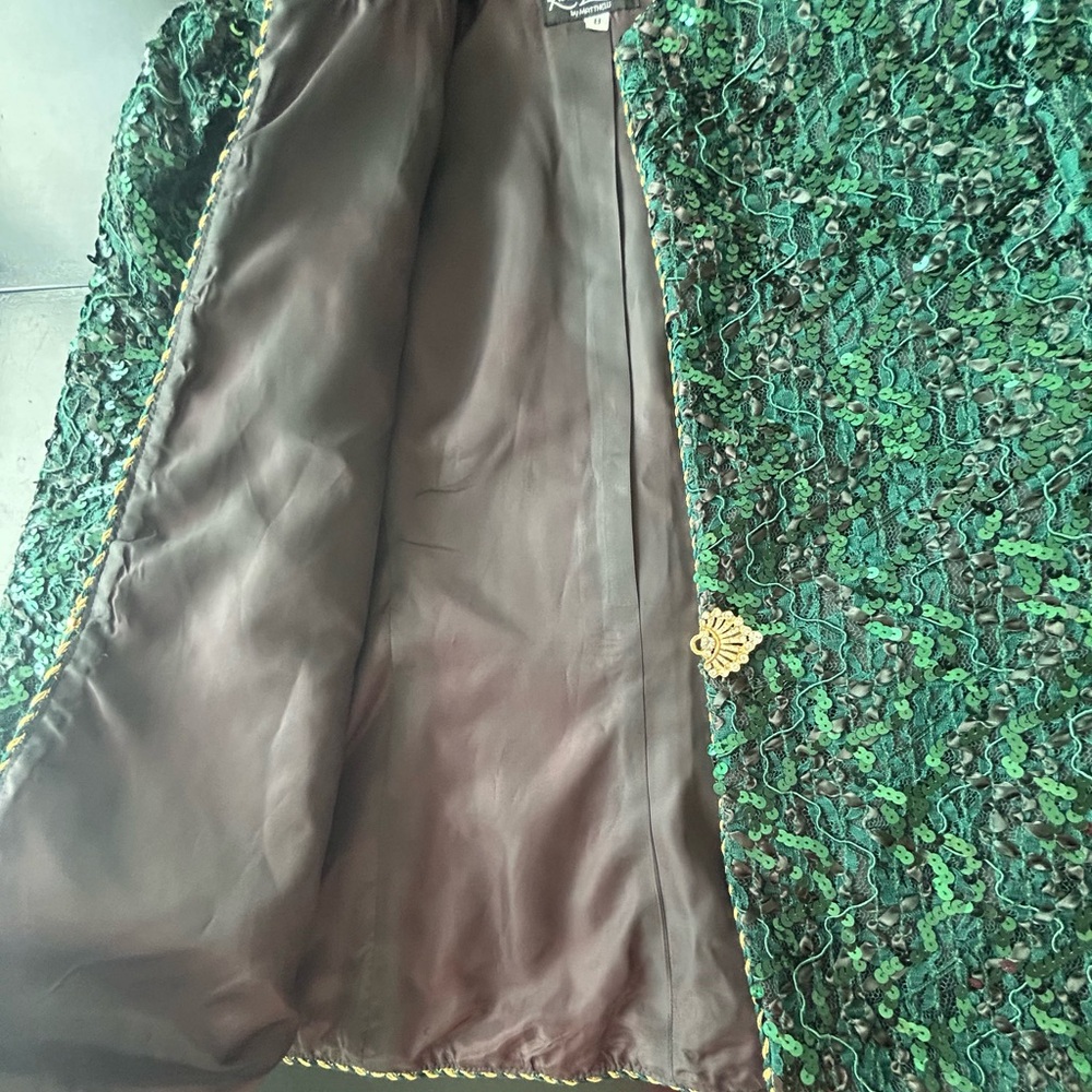 Karen Lawrence By Matthew Sequin Jacket Green 8 Vintage Gold Cord Detail Glam - Picture 7 of 15